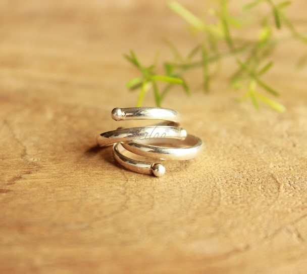 Spiral toe rings adjustable sterling silver artisan handmade
