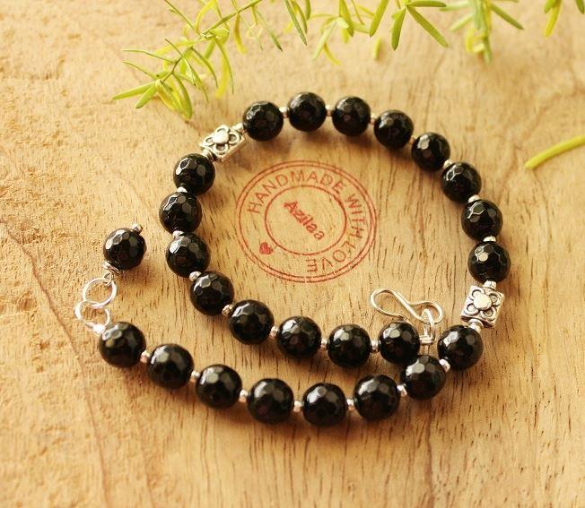 Spring Black beaded Gemstone handmade silver tone Anklet