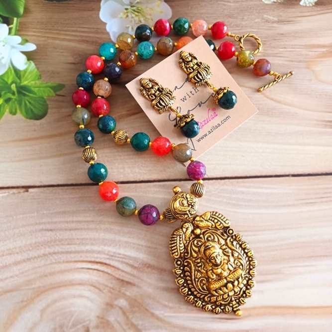 Spring colors multi gemstone goddess necklace set
