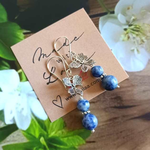 Spring flower charm Gemstone long dangler earrings