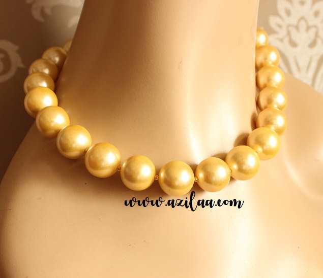 Statement Antique style golden yellow pearl necklace earrings