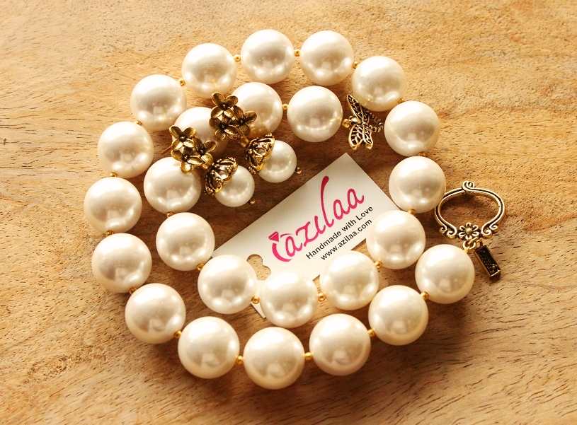 Statement Antique style white pearl necklace earrings