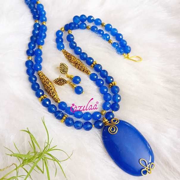 Statement BLUE gemstone beaded necklace set 