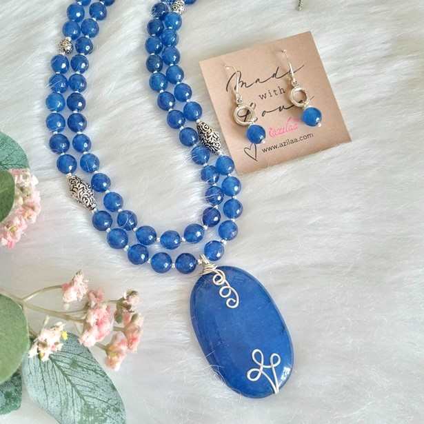 Statement BLUE gemstone beaded necklace set 