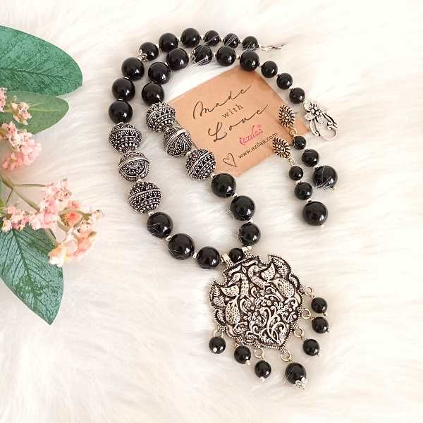 Statement Black onyx gemstone handmade necklace set