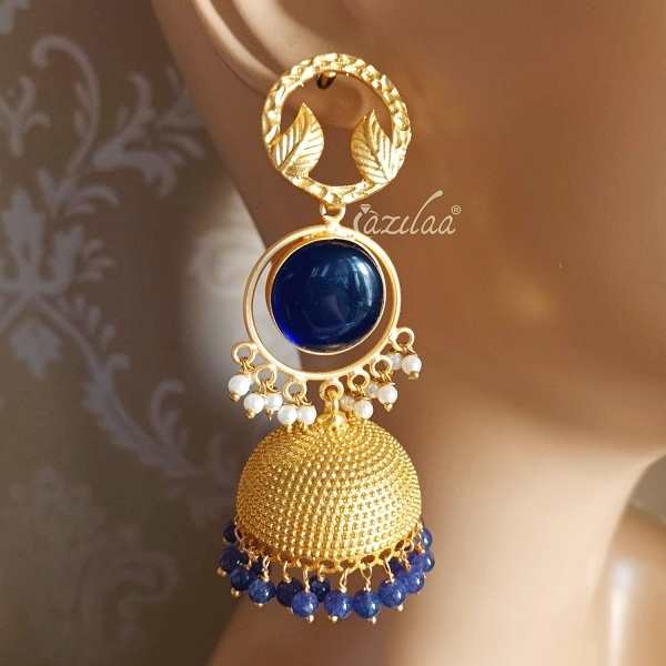 Statement Blue Golden chandelier earrings