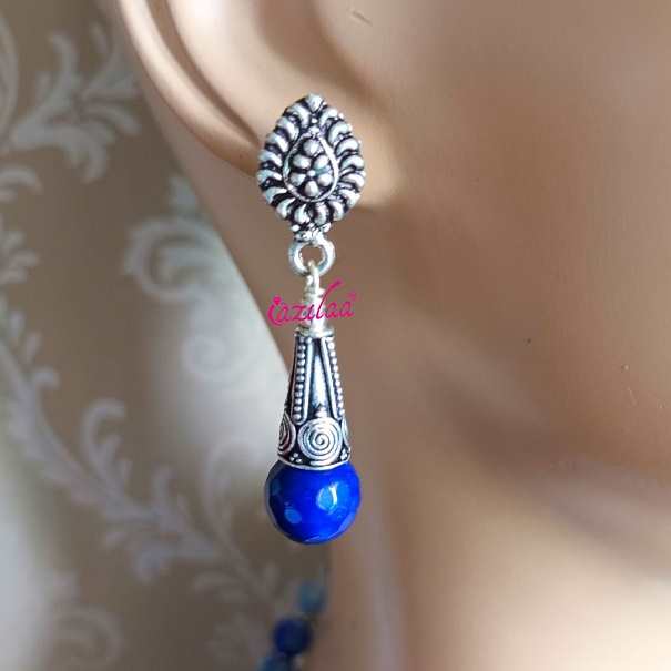 Statement Blue beaded gemstone pendant necklace set