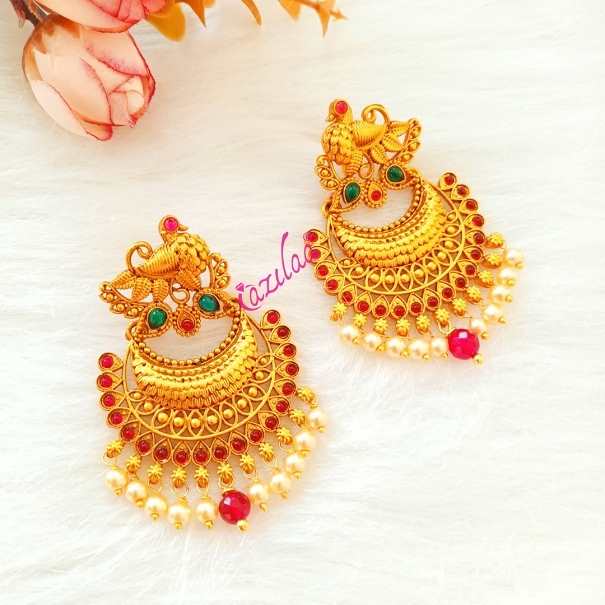 Semi Bridal Antique golden maroon necklace set