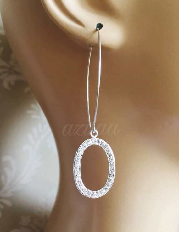 Statement CZ sterling silver Long Oval dangler earrings