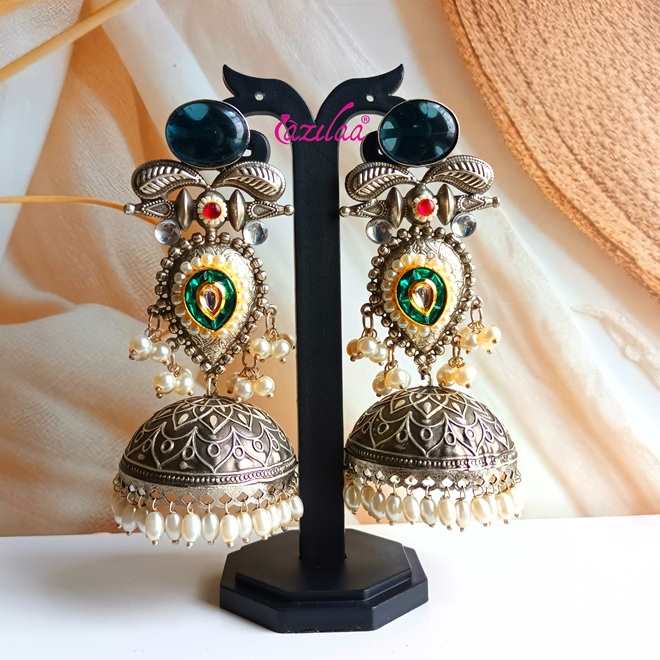 Statement Dangler antique silver Dual Tone jhumka