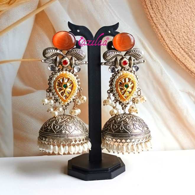 Statement Dangler antique silver Golden Dual Tone jhumka