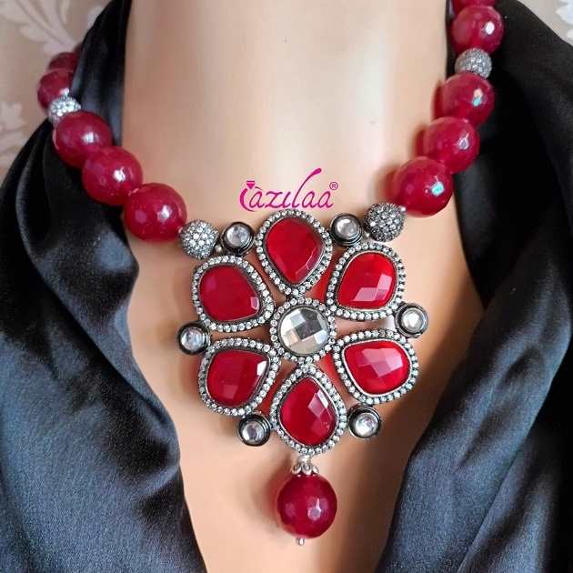 Statement Designer MAROON CZ pendant necklace set