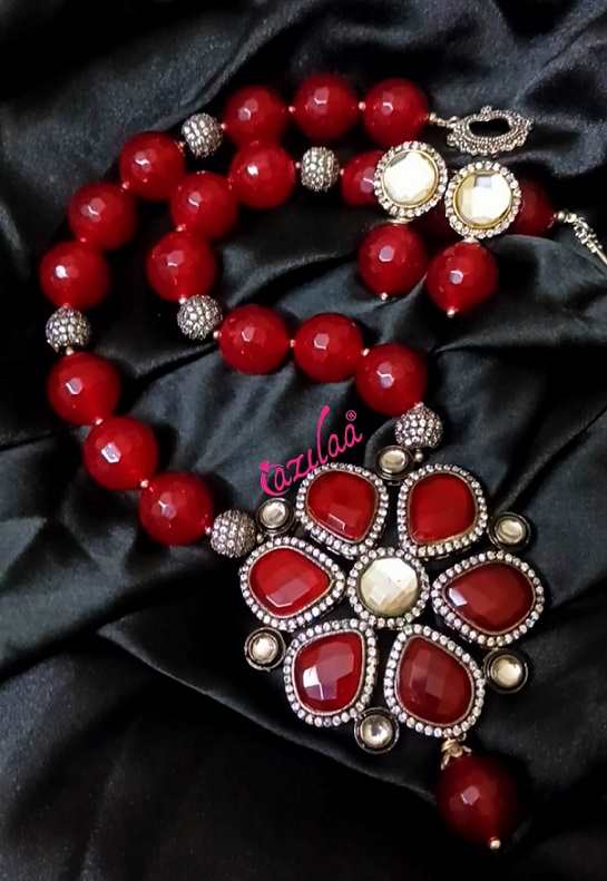 Statement Designer MAROON CZ pendant necklace set