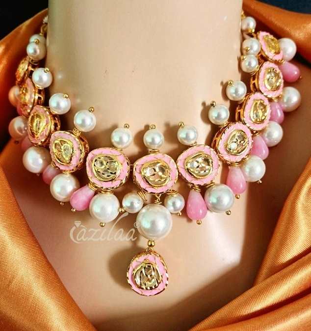 Statement Designer PINK choker pearl gemstone set