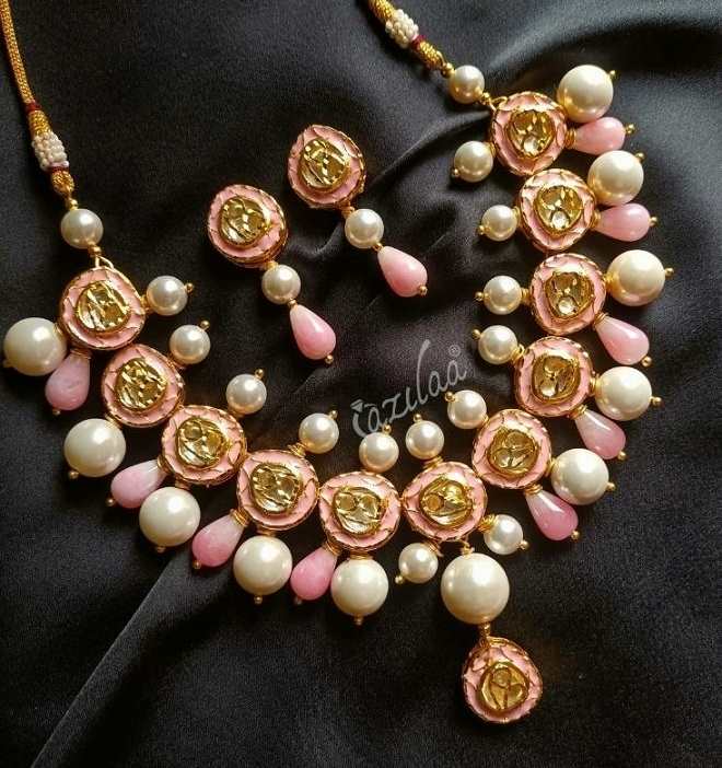 Statement Designer PINK choker pearl gemstone set