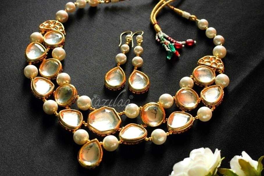 Statement Designer bib pearl kundan necklace set