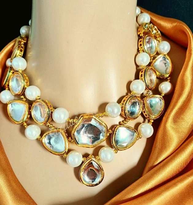 Statement Designer bib pearl kundan necklace set
