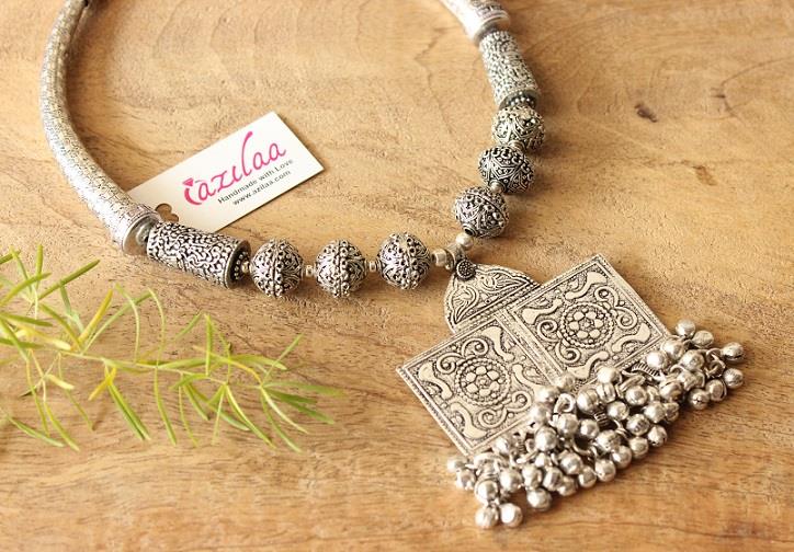 Statement Ethnic silver tone handmade designer necklace set