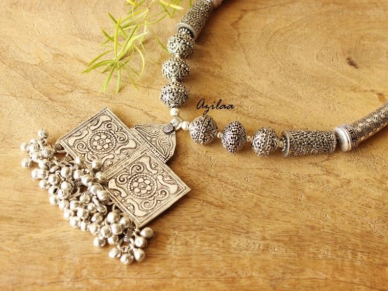 Statement Ethnic silver tone handmade designer necklace set