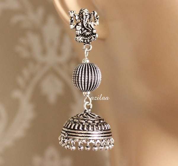 Ganesha Statement tassel antique silver plated earrings