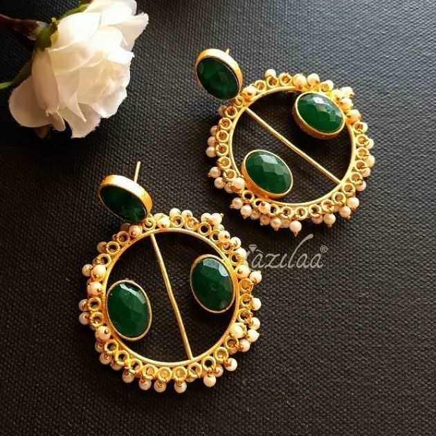 Statement Golden green Geometric earrings