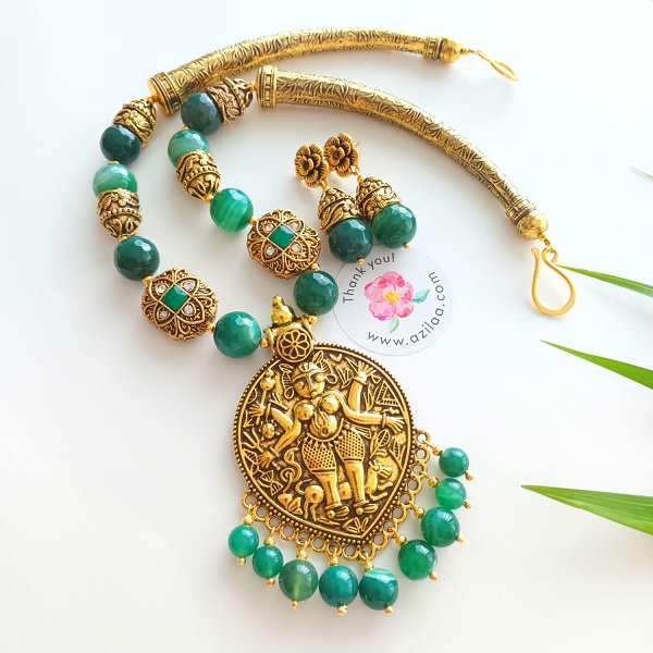 Statement Green agate gemstone handmade necklace earring