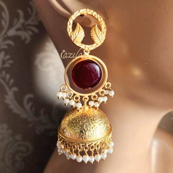 Statement Maroon Golden chandelier earrings