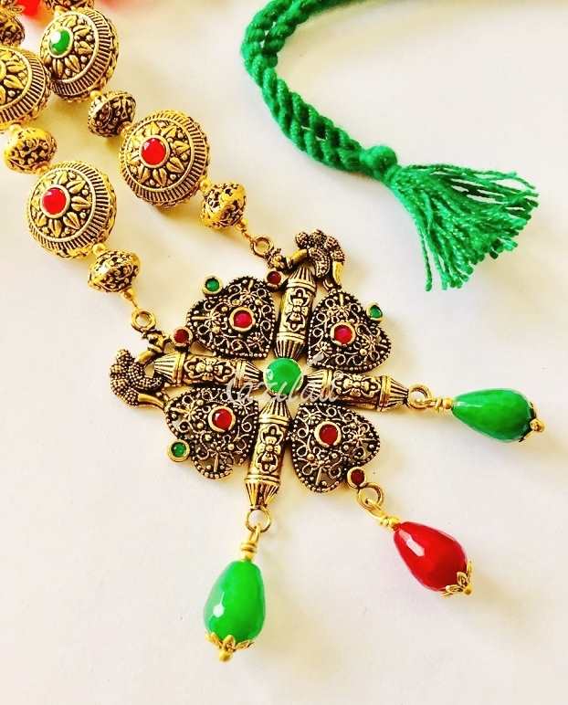 Statement Multi Color gemstone antique gold tone necklace set