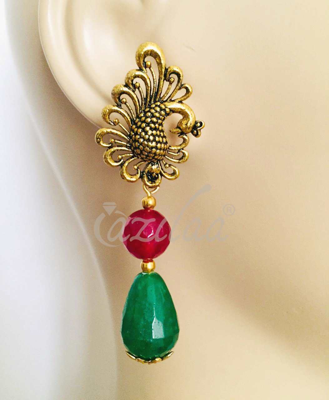 Statement Multi Color gemstone antique gold tone necklace set