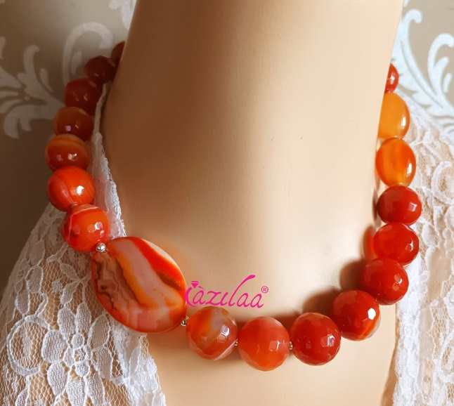 Statement OOAK Red agate shaded gemstone necklace set