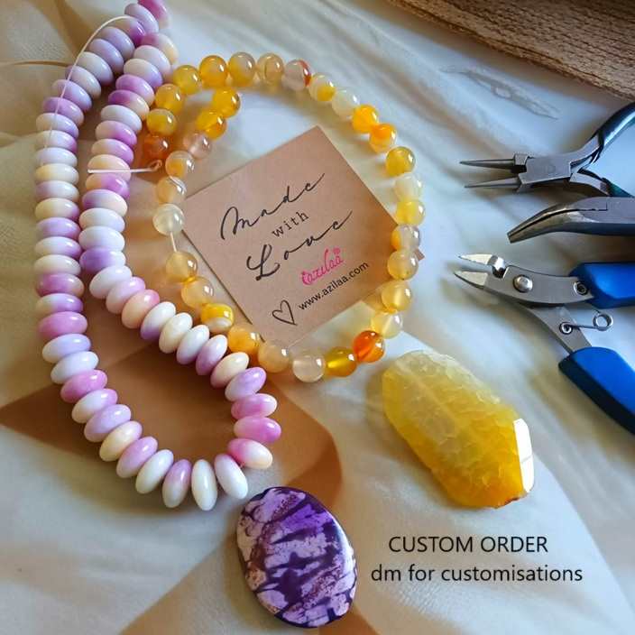 Statement OOAK yellow gemstone AGATE necklace earrings