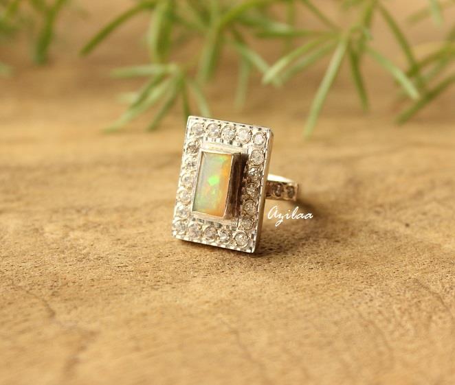 Statement Opal  silver gemstone handmade ring