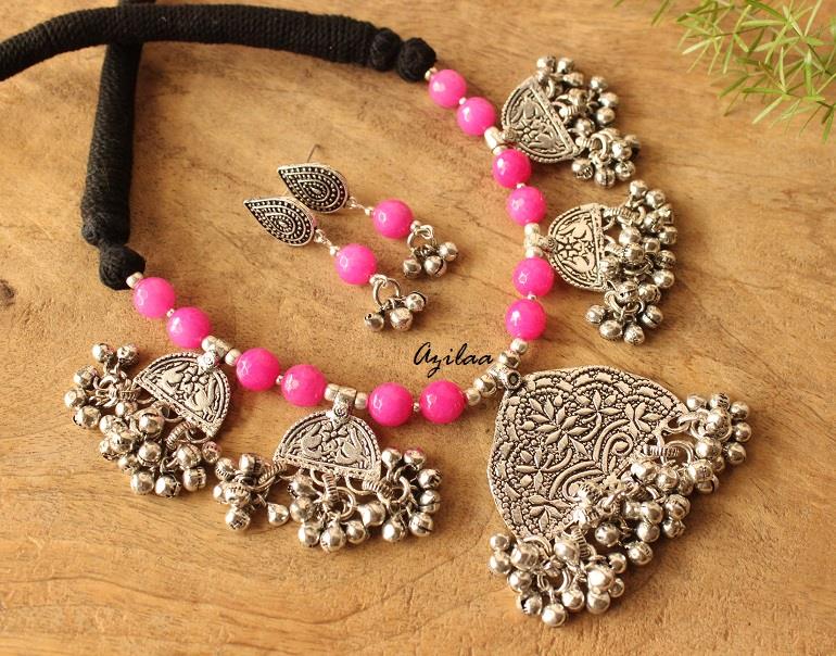 Hot pink necklace set, Exclusive designer necklace earrings set