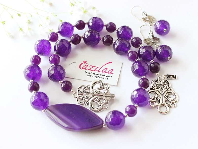 Statement Purple gemstone beaded necklace set