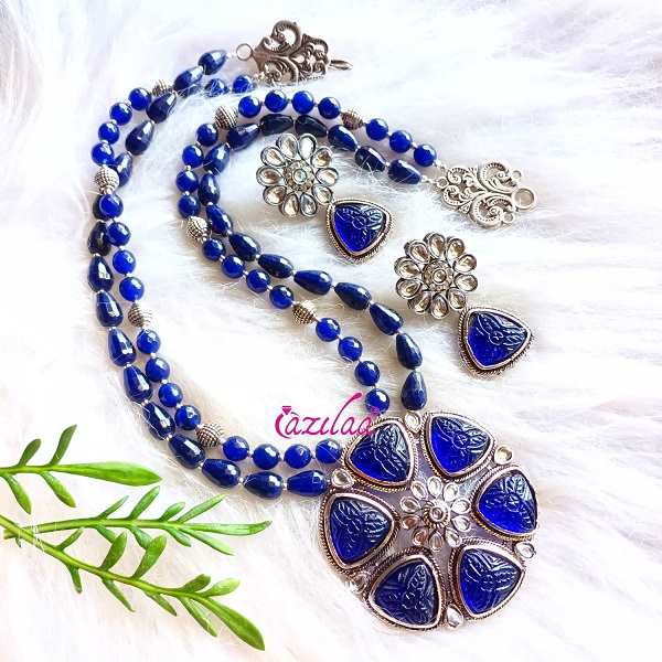 Statement ROYAL BLUE gemstone beaded necklace set 