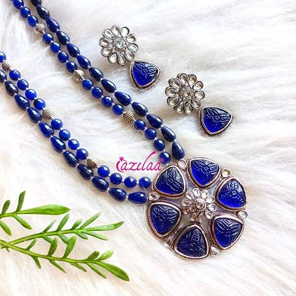 Statement ROYAL BLUE gemstone beaded necklace set 