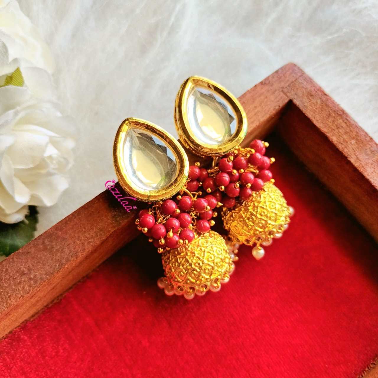 Statement Red kundan Jhumki dangler earrings