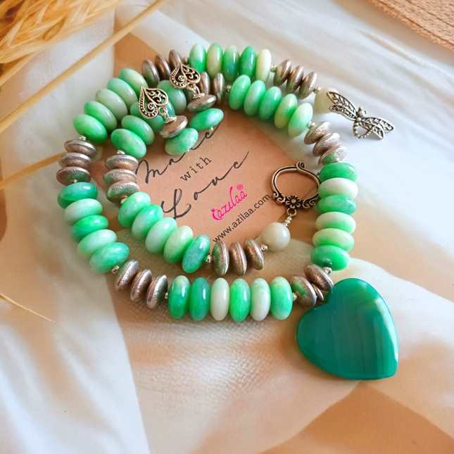 Statement Sea green gemstone beaded necklace set
