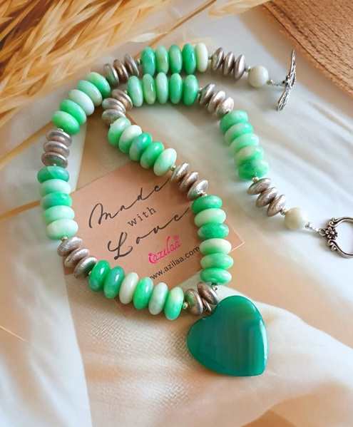 Statement Sea green gemstone beaded necklace set