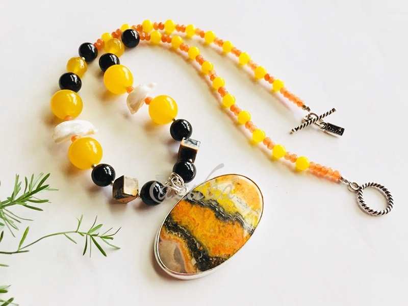 Statement Sterling silver jasper gemstone handmade necklace