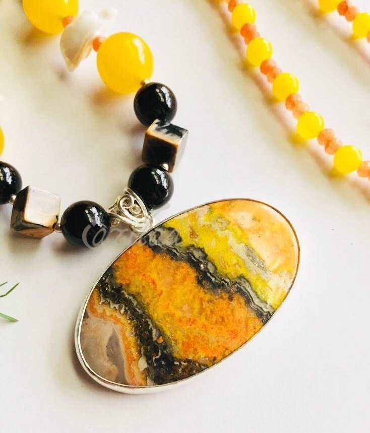 Statement Sterling silver jasper gemstone handmade necklace