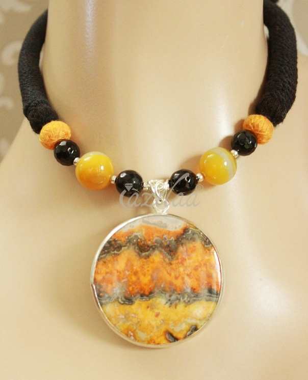 Statement Sterling silver jasper gemstone handmade necklace