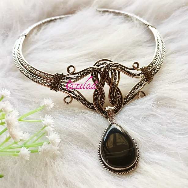 Statement agate gemstone artisan collar choker necklace