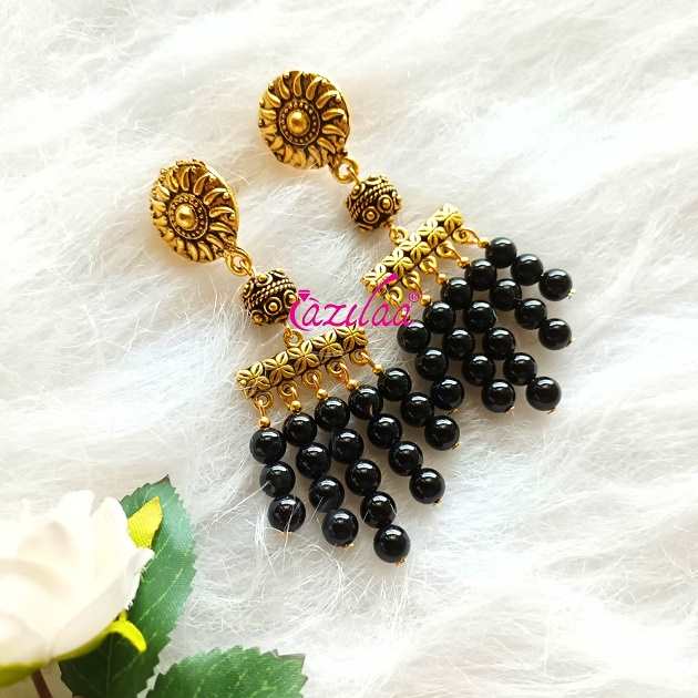 Statement antique golden black onyx gemstone earrings