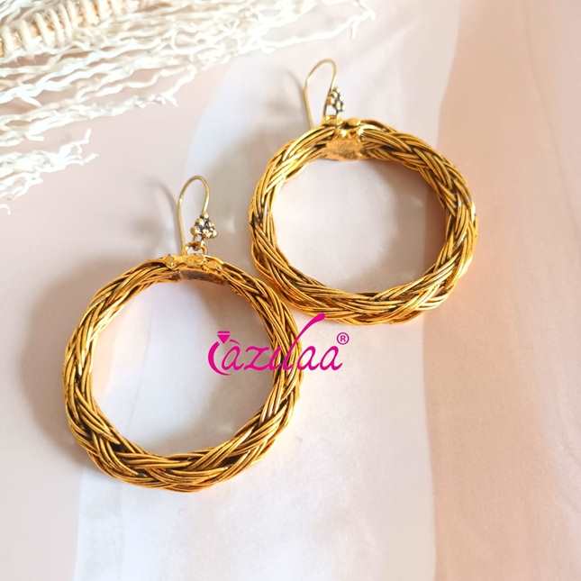 Statement large artisan wire work brass circle earrings