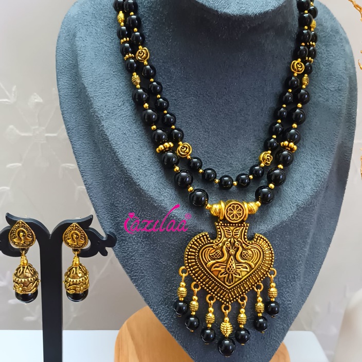 Statement black onyx gemstone choker necklace set