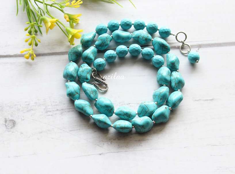  Statement blue turquoise double beaded necklace set