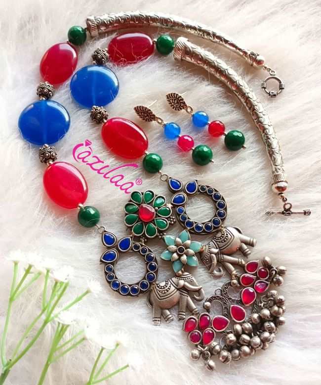 Statement chunky gemstone handmade necklace set