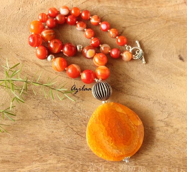 Statement designer Orange gemstone beaded necklace 