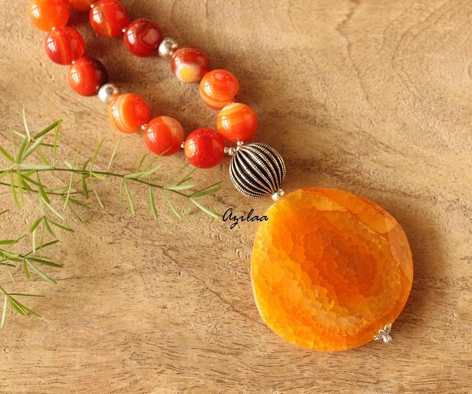 Statement designer Orange gemstone beaded necklace 